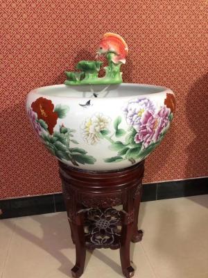 China Peony Pattern Indoor 1310mm Koi Fish Bowl for sale