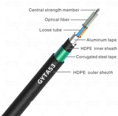 China 96 Core Outdoor Aerial Fiber Optic Cable Armored Steel PE Sheath GYTA53 for sale
