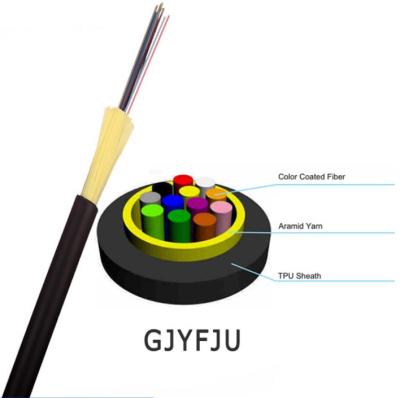 China Base interior del cable de fribra óptica 12 de TPU GJYFJU con el hilado apretado de Buffe Aramid en venta