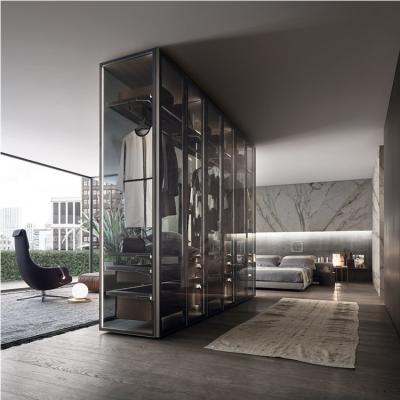 China Modern Furniture Aluminum Glass Door Cabinet Glass Finish Wardrobe For Family Room for sale