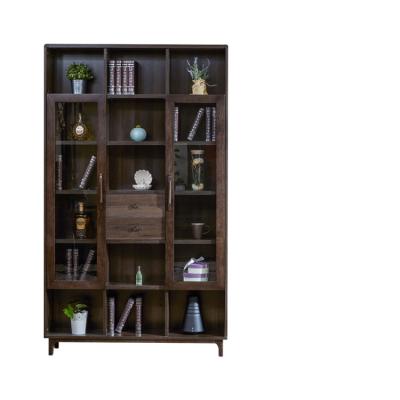 China Bookcase 3 Doors 2100mm Wooden Glass Cabinet Solid Wood Glass Door Cabinet for sale