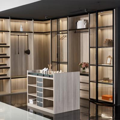 China 18mm Glass Door Modern Wardrobe Closets With Drawers for sale