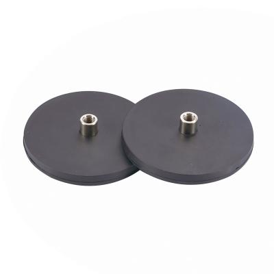 China Round Black Rubberised Neodymium Magnets With Internal Thread for sale