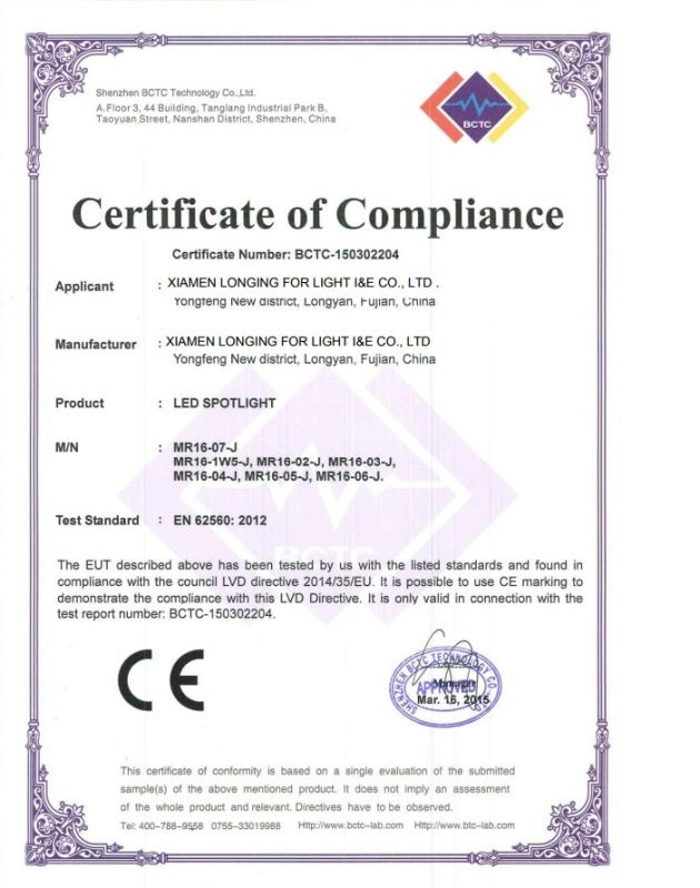 CE - Xiamen Longing for Light Import & Export Co., Ltd.