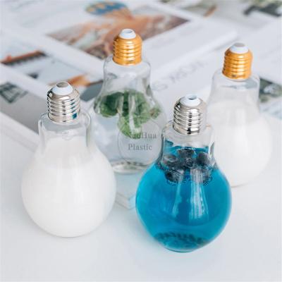 China Hot Selling Juice Pet Bottles Bulb Shape Clear Light Plastic Bottles Milk Tea Bottles for sale