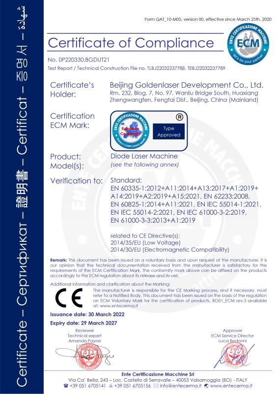 CE - Beijing Goldenlaser Development Co., Ltd