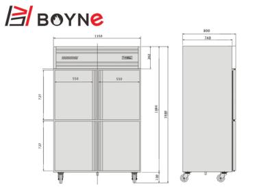 China 4 Door Commercial Stand Up Refrigerator , -12°C~-18°C Industrial Kitchen Refrigerator for sale