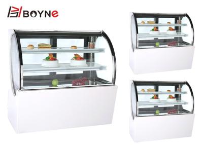 China Gabinete blanco de la puerta de la diapositiva del refrigerador de la exhibición de los pasteles de la panadería de la forma del arco del color en venta