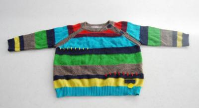 China 12 Gauge Long Sleeve Kids Knitted Sweater With Color Stripe Patern And Decorated Buttons for sale