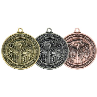 China Souvenir Gifts Promotion Manuafacture Customized Medals 3D Swimming Reward Cycling Running Medal With Ribbon Hanger Custom Triathlon Medal à venda