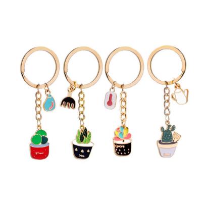 China Hot Selling Souvenir Gifts Promotion Manufacture Custom Your Own Designs Soft Enamel Key Chain Cactus Leaf Plant Cute Potted Tub Enamel for sale
