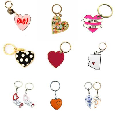 China Souvenir Gifts Promotion Wholesale Customized Hard Enamel Soft Enamel Wedding Valentine's Day Couple Lover Wedding Anniversary Gift Heart Key Chain for sale