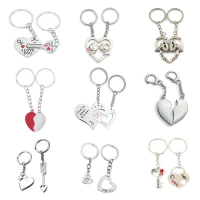 China Wholesale Customized Keepsake Gifts Promotion Keychains Holder Valentine's Day Couple Lover Wedding Anniversary Gift Love Heart Split Key Chain Custom for sale