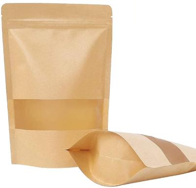 China Brown Zipper Kraft Stand Up Pouches With Window 280 Micron for sale