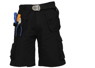 China Triple Stitching Black Cargo Work Shorts With Tuck Way Holster Pockets for sale