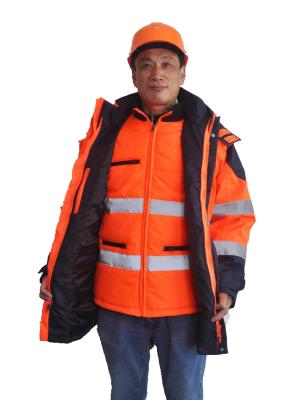 China 5 In 1 Hi Vis Winter Work Jackets , Winter Safety Jackets Reflective With PU Waterproof for sale