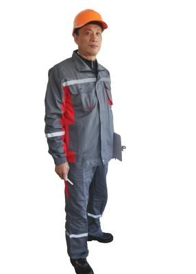 China Grey / Red Industrial Work Uniforms Good Colour Stability With Reflective Tape for sale
