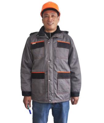 中国 2つの調子の安全嵐のポケットおよびパッディングのフードが付いている頑丈な冬の仕事のジャケット 販売のため