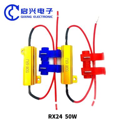 China Gold Aluminum Shell Wire Wound LED Turn Signal Resistor RX24 50w 6rj for sale