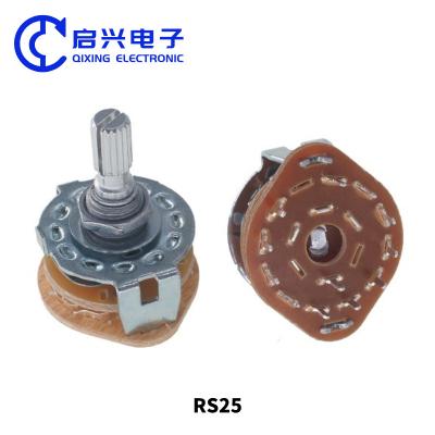 China Selector de banda de eje arrugado interruptores giratorios RS25 2 Pcs 1P11T 1 Polo 11 Posición 6mm en venta