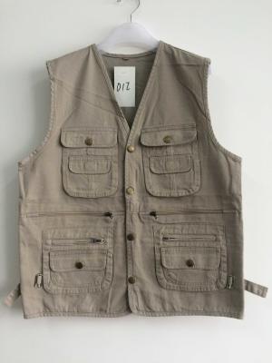 China vest, waistcoat, mens vest 012 in 100% cotton fabric, fishing vest, beige color, S-3XL for sale