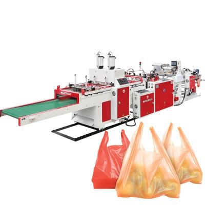 China Double Line High Speed Garbage Trash Vest T-Shirt Carry shopping Bag Making Machine for sale