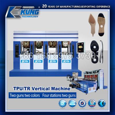 China TPU TR Vertical Plastic Sole Injection Molding Machine Four Stations Two Guns for sale