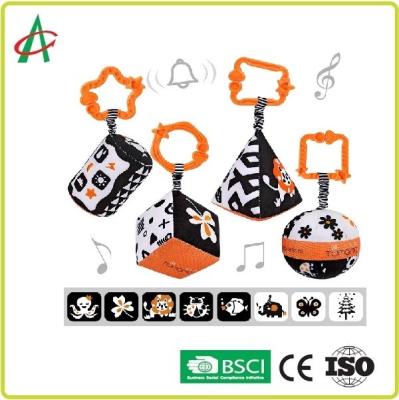 China High Contrast Shape Sets Baby Toy, Car Seat Baby Stroller Plush Rattle Rings Hanging Toy for sale