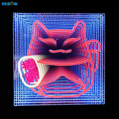 China Magic Buildings Rebow Mirror Customized Led Neon Wall Decor 3D Mirror Infinite Multilayer Neon Sign Customized for sale