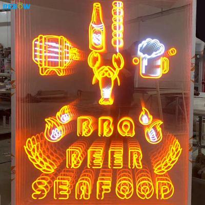 China Rebow Buildings No MOQ Free Design Drop Shipping Mirror 3D Magic Infinity Multilayer Custom Neon Sign Mirror for sale