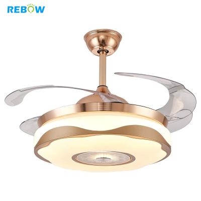 China Modern Gold Music RGB LED Control OEM Rebow Hidden Invisible Bladeless Ceiling Fan With Light for sale