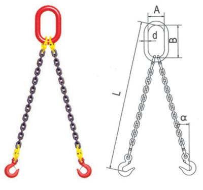 China High Strength Ring Heavy Duty Lifting Sling 2 Two Leg Crane Lifting Chain Sling With Clevis Hook for sale