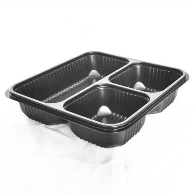 China 3 Dividers Disposable Plastic Food Packaging 192x192x40mm Disposable Compartment Tray With Lids for sale
