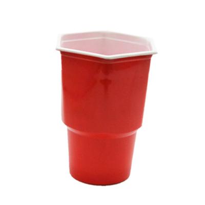 China 16 OZ PP Disposable Hexagonal Plastic Cups Red Cups Beer Pong PS Hexagon Pong Cups for sale