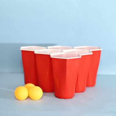 China 16OZ Red Plastic Shot Glasses PP Disposable Party Glasses Hexagon Beer Pong Cups for sale