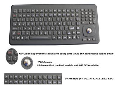 China Ruggedized Silicone Rubber Keyboard With Optical Trackball Panel Mount for sale