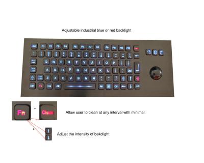 中国 バックリットUSBの光学トラックボールが付いているパネルによって取付けられる金属の険しいキーボード 販売のため
