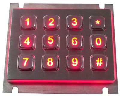 China 12 keys USB IP65 dynamic metal keypad with red or blue backlight vandal resistant for sale