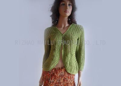China 100% Cotton Ladies Crochet Cardigan Hollow Out V Neck Crochet Knit Cardigan for sale