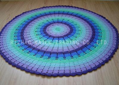 China Scallop Edge Blue Crochet Round Rug Anti - Slip Portable Knit T Shirt Rug for sale