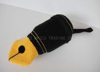 China Black And Yellow Pen Shape Crochet Cup Cozy Customized Knitted Coffee Cozy For Bottle for sale