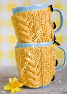 China Knitted Wraparound Cable Design Coffee Mug Cozy , Custom Reusable Crochet Coffee Cozy for sale