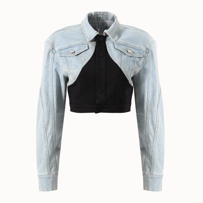 China Female Short Casual Sleeve Jean Jackets Denim Cropped Jacket Hot Girl Fashionable Breathable Retro Long for sale
