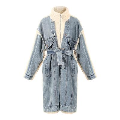 China Waterproof Fashion Denim Lambswool Quilting Coat 2020 Winter Lambswool Loose Thickened Jackets Long for sale