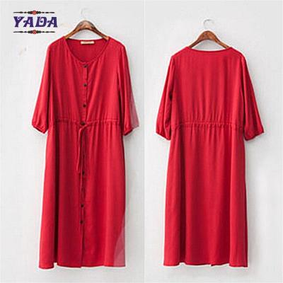 China 100% cotton long casual red color plus size designs cheap women dresses pictures office dress for ladies made in China for sale
