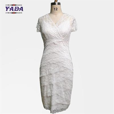 China Fashion lace v-neck short sleeve elegant women ladies white dress for mature woman for sale