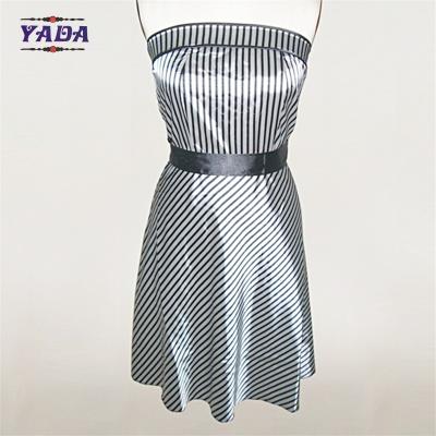 China Sexy silk satin styles black and striped strapless summer beach europe slim white dress with high quality for sale