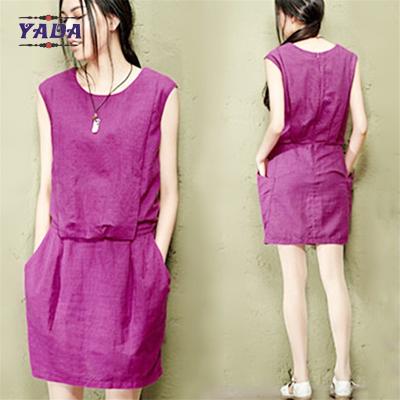 China Slim solid color cotton linen vest women casual girls sexy night dress photos for ladies for sale
