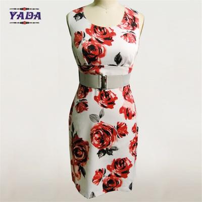 China Latest patterns ladies casual floral print beach dresses loose a line traditional dress with waist belt for sale