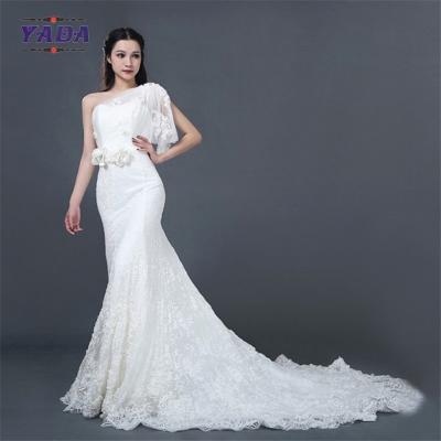 China New arrival pure white lace hand rose appliques beaded floor length off shoulder mermaid wedding dress bridal gown for sale